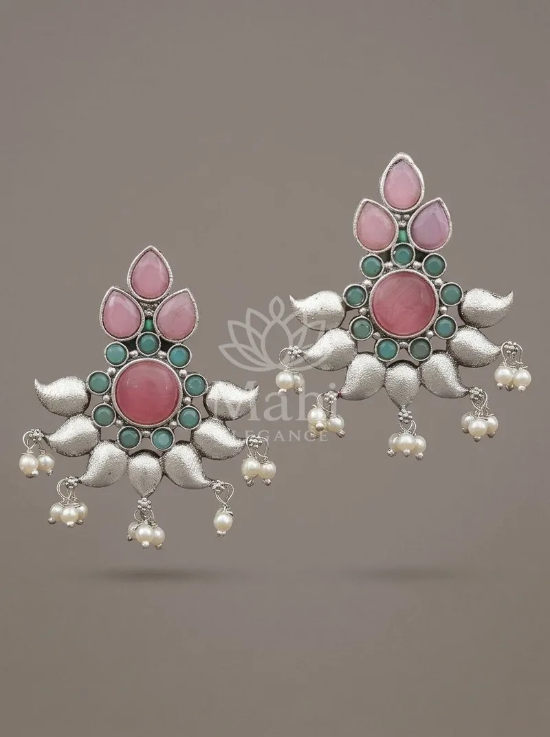 Floral Stone Cluster Studs — Brass Earring