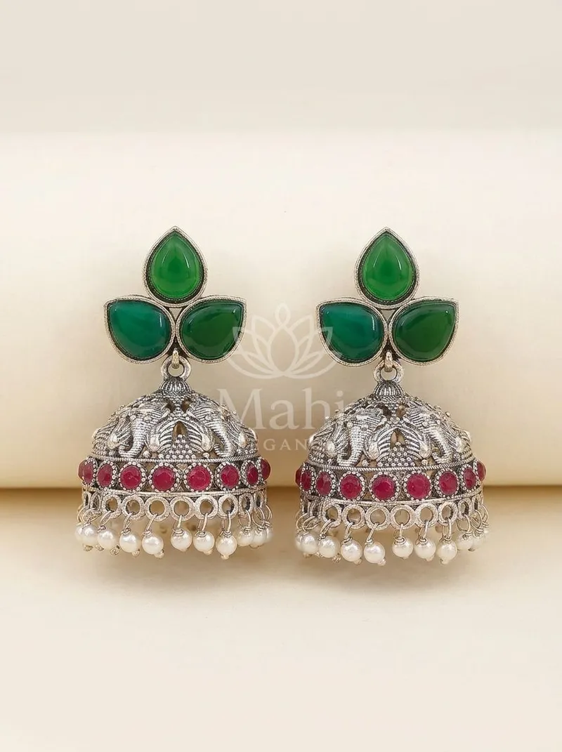 Elephant Motif Domed Jhumkas — Brass Earring