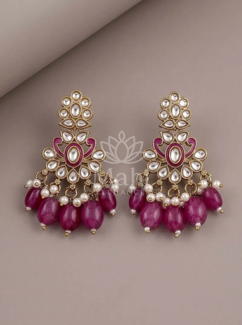 Floral Stone Beaded Danglers — Alloy Earring