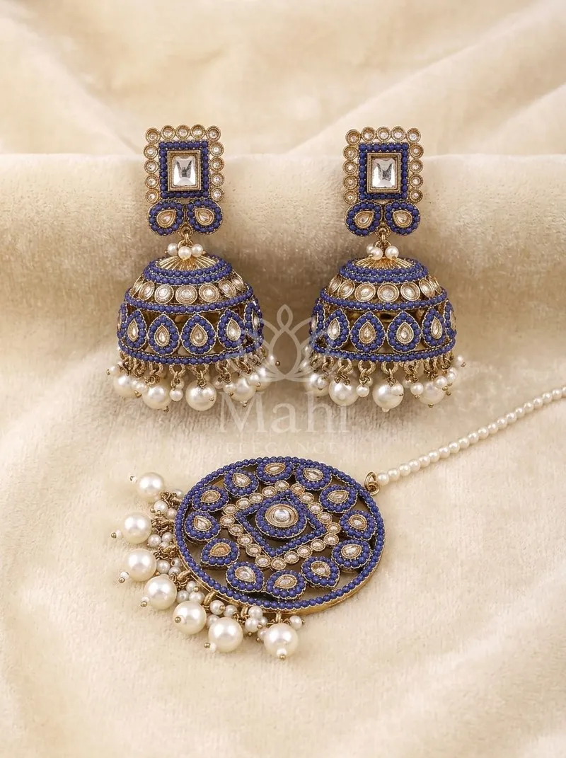 Beaded Dome Jhumkas With Mangtika — Alloy Earring
