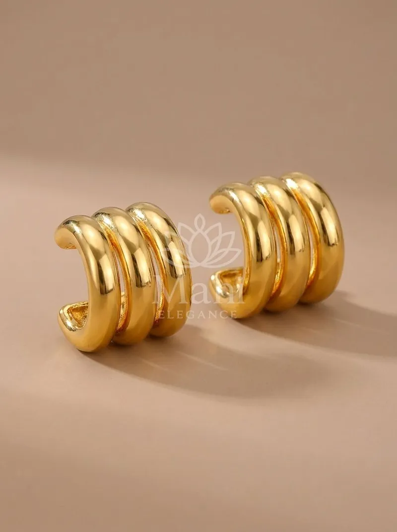 Ribbed Coil Hoop Studs — Copper Alloy Earring