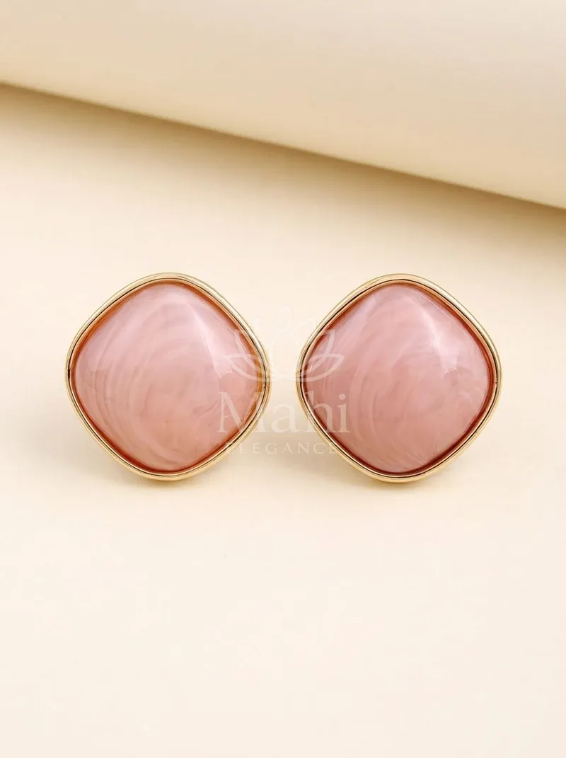 Swirled Cushion Stone Studs — Copper Alloy Earring