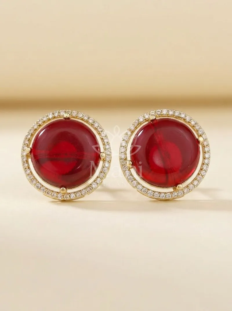 Halo Stone Round Studs — Brass Earring