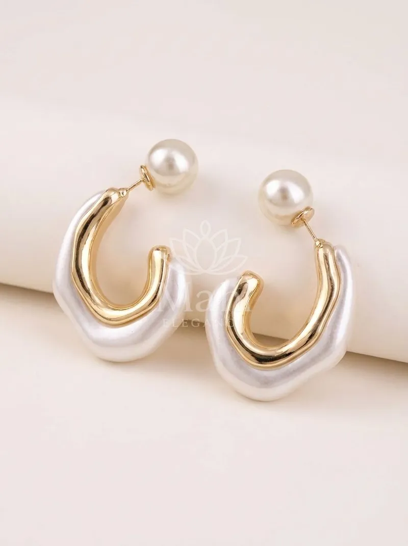 Pearl Drop Sculpted Hoops — Copper Alloy Earring