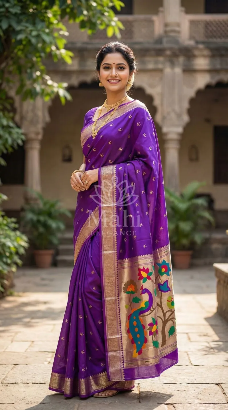 Mahi Purple Paithani Silk Saree, Zari Weave — Paithani