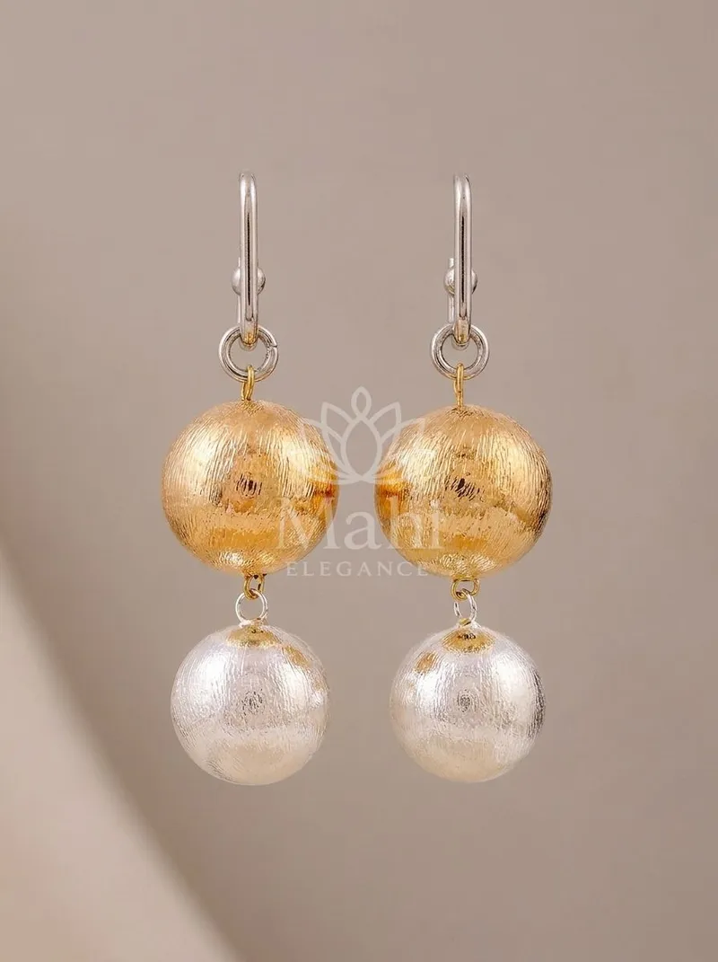 Textured Dual Sphere Danglers — Copper Alloy Earring