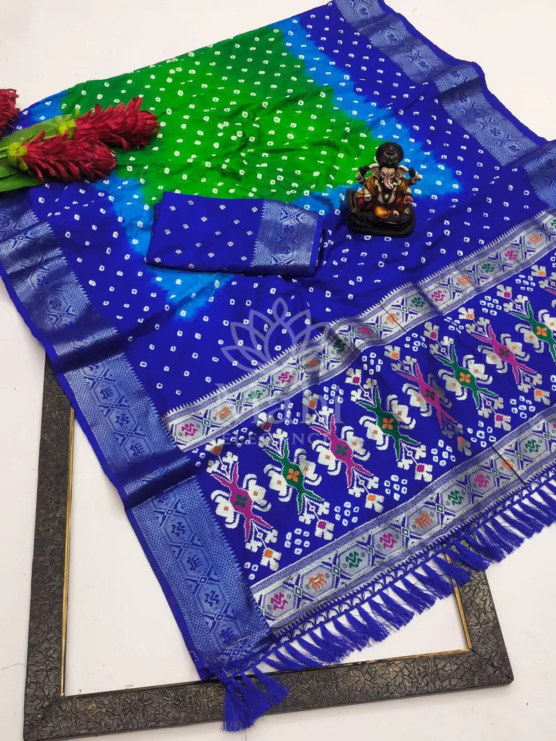 Multi Bandhej Silk Saree, Bandhani & Zari Weave — Bandhani