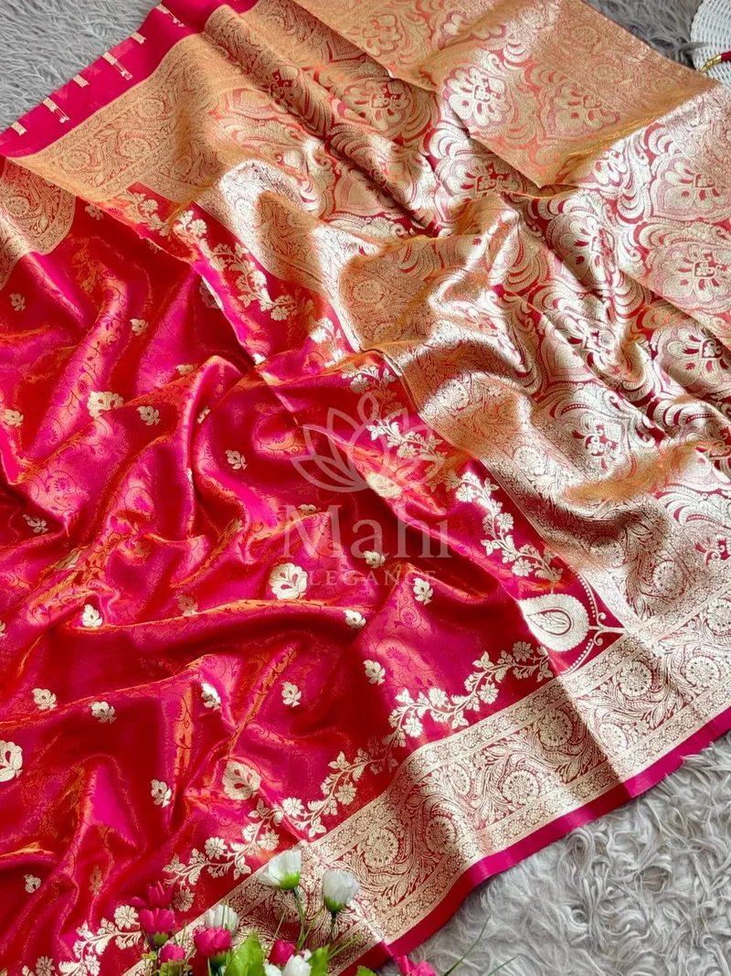 Pink Banarasi Tissue Silk Saree, Zari Weave — Banarasi
