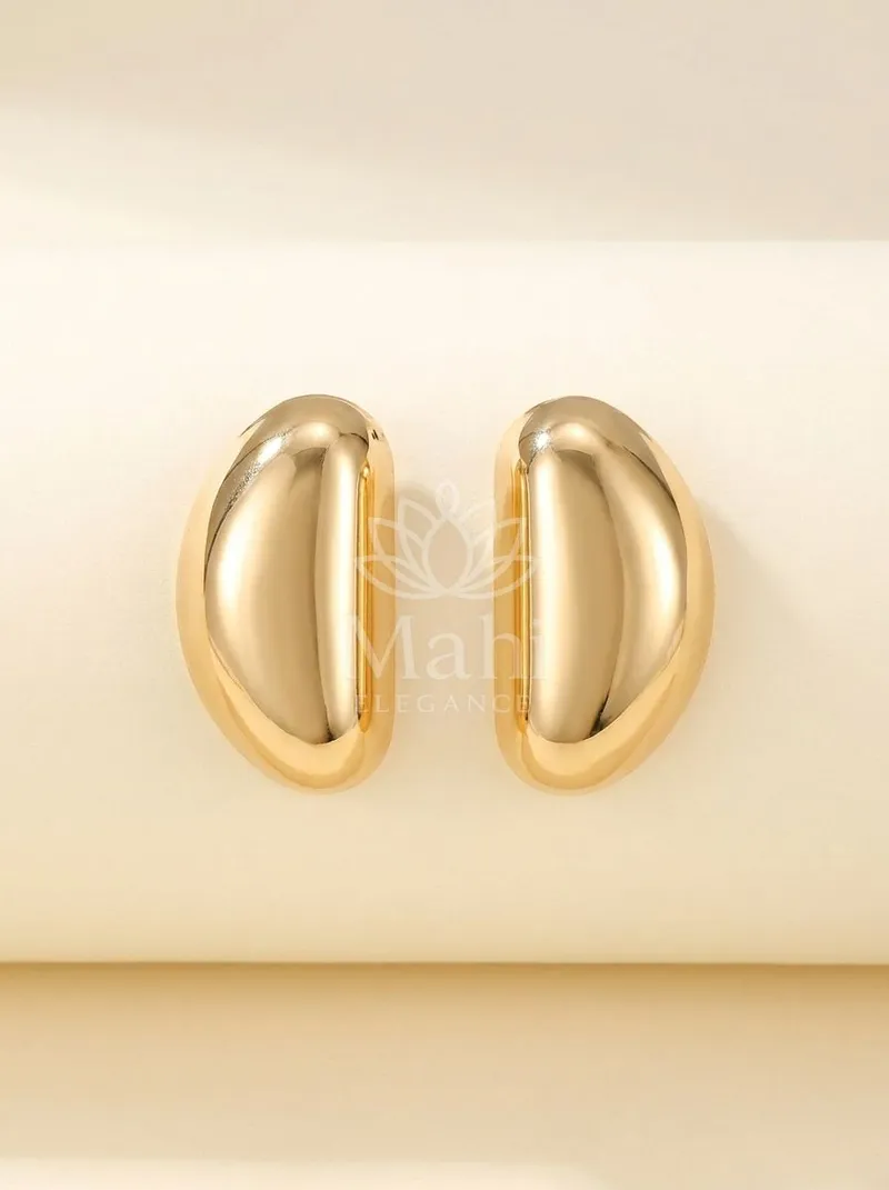 Chunky Domed Half-Moon Studs — Copper Alloy Earring