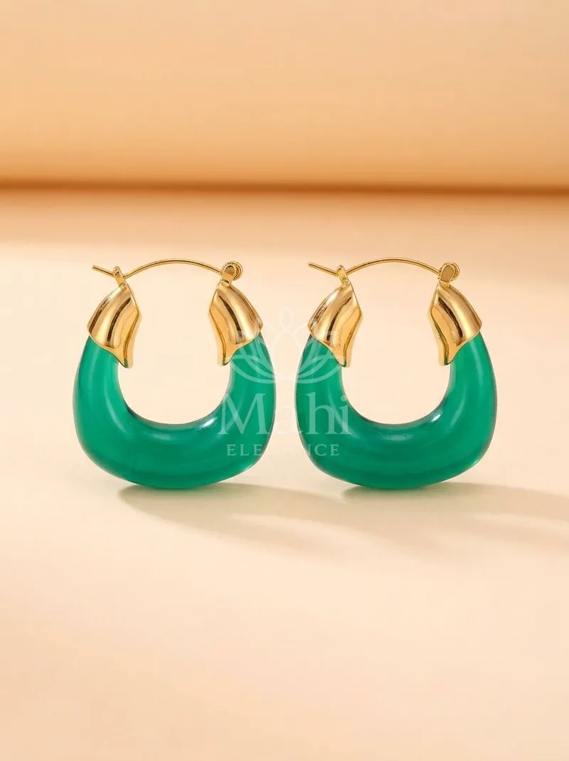 Enamel Curved Hoop Earrings — Copper Alloy Earring