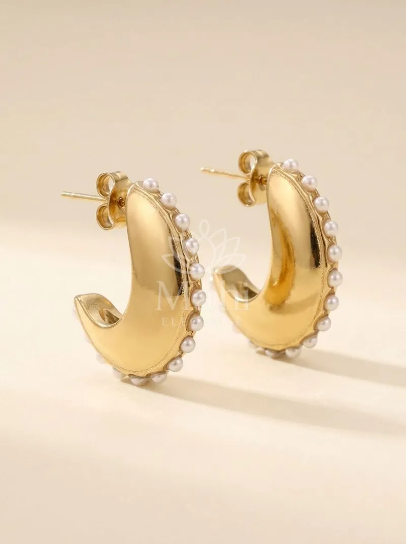Pearl Edged Curved Hoops — Copper Alloy Earring