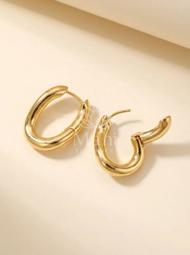 Chunky Oval Hoop Earrings — Copper Alloy Earring