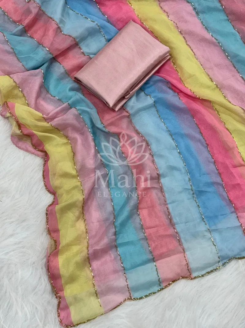 Multi Organza Saree, Beads and Katdana Handwork — Organza