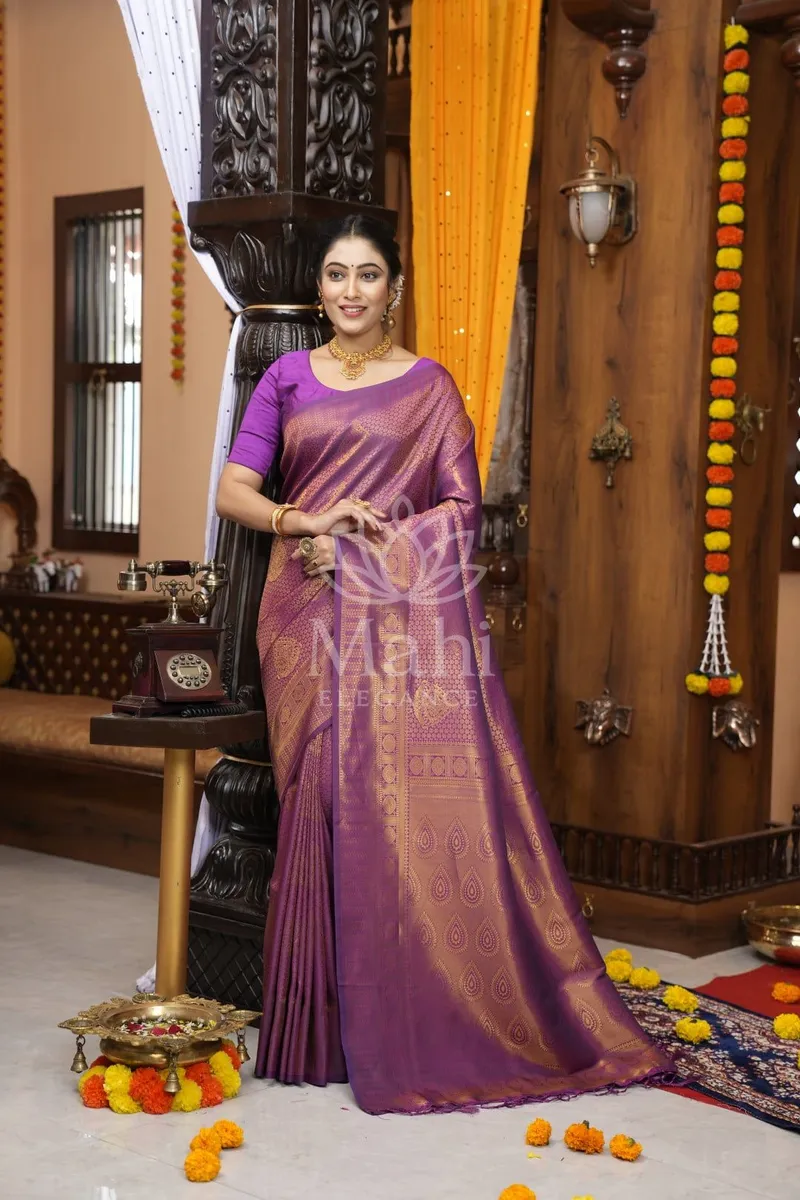 Purple Kanchipuram Silk Saree, Zari Weave — Kanchipuram