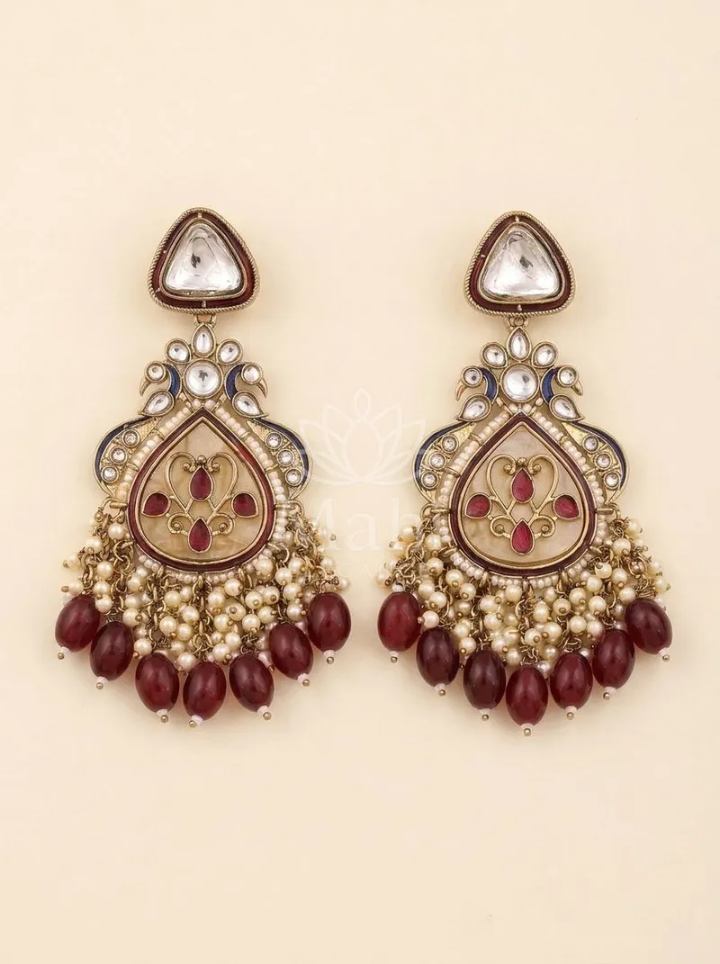 Peacock Motif Kundan Danglers — Alloy Earring