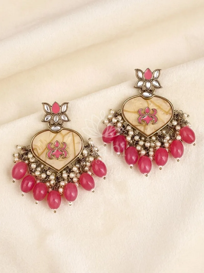 Enamel Heart Pearl Danglers — Alloy Earring