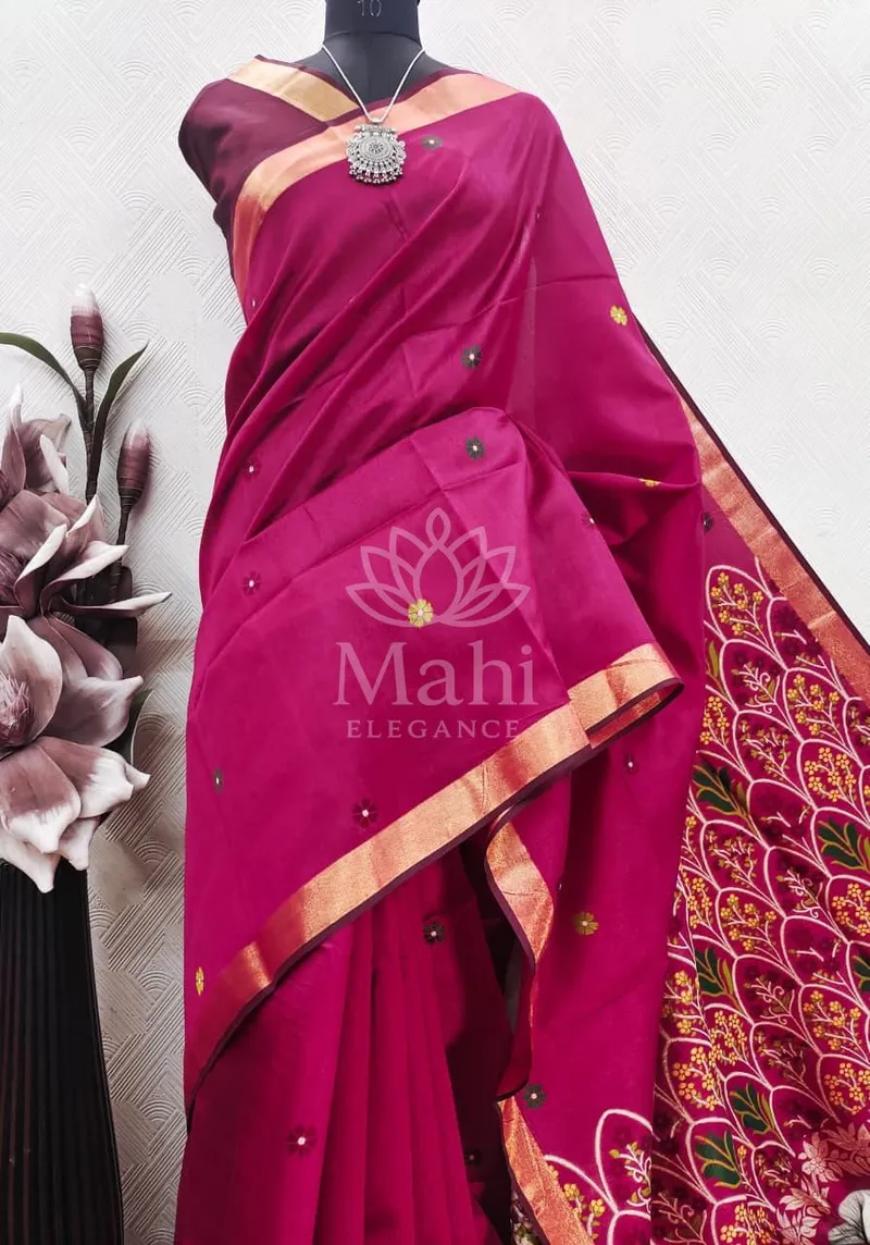 Pink Raw Silk Saree, Jamdani Weave & Zari Border — Raw Silk