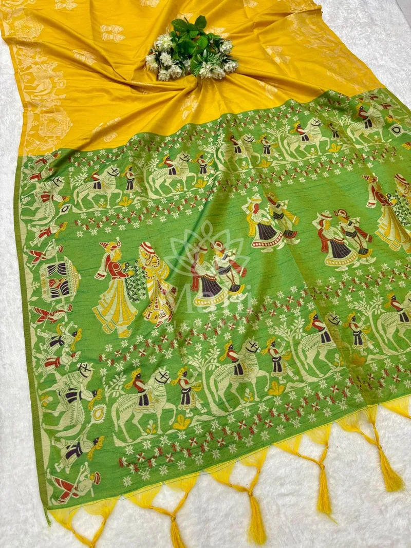 Yellow Raw Silk Saree, Woven Design — Raw Silk
