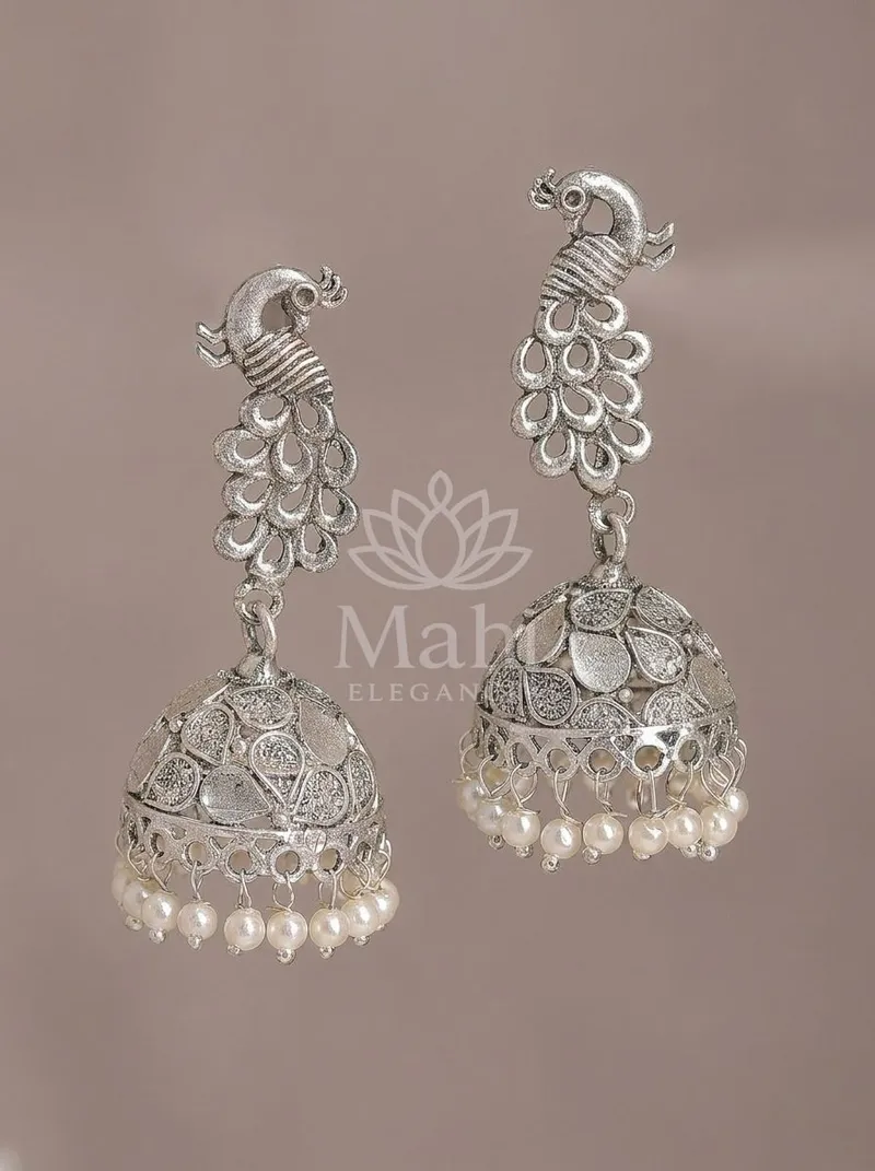 Peacock Motif Jhumkas — Brass Earring