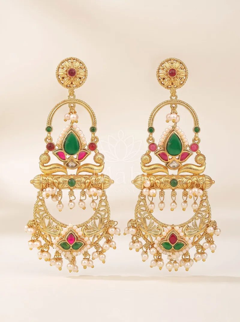 Peacock Motif Chandbali Danglers — Brass Earring
