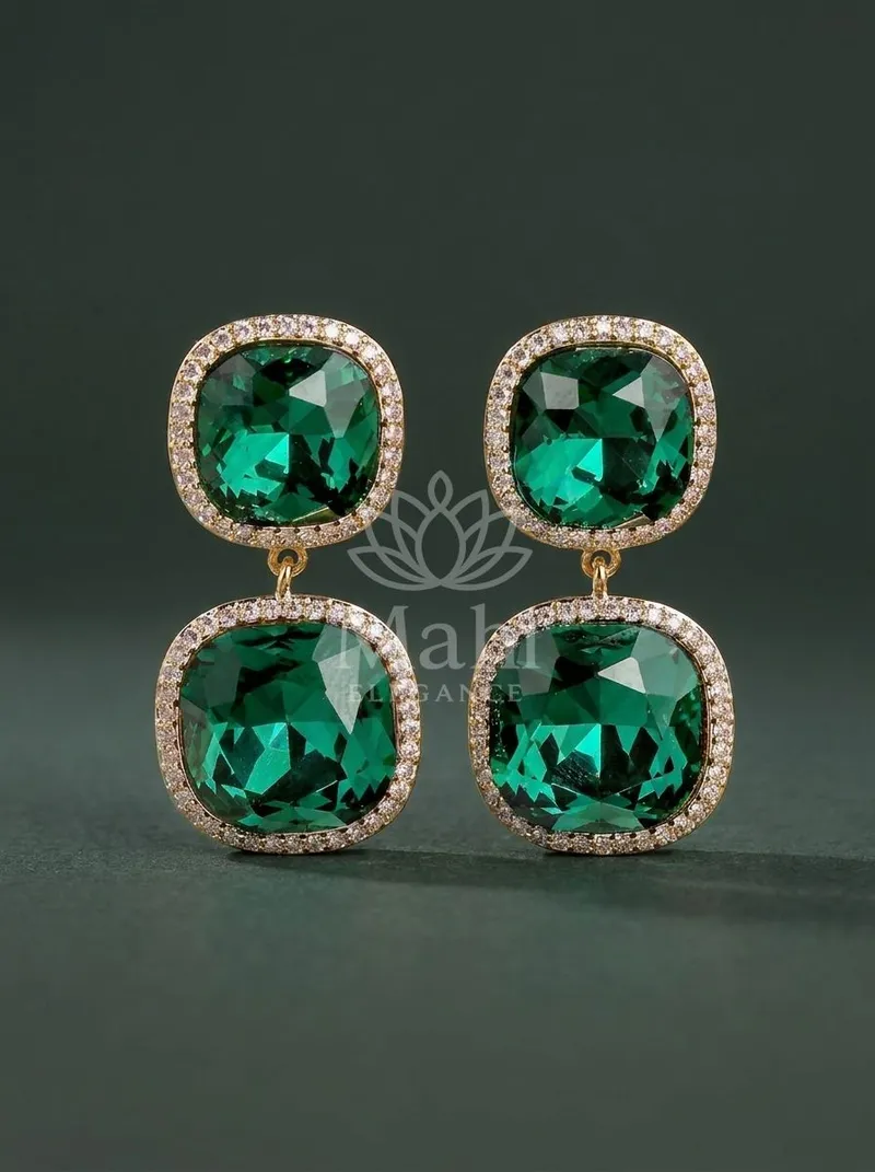 Cushion Stone Halo Danglers — Copper Alloy Earring