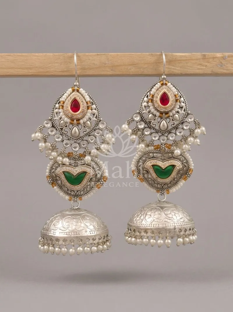 Oxidised Pearl Cluster Jhumkas — Brass Earring