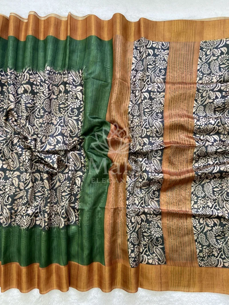 Multi Tussar Silk Saree, Digital Print & Tassel Work — Tussar