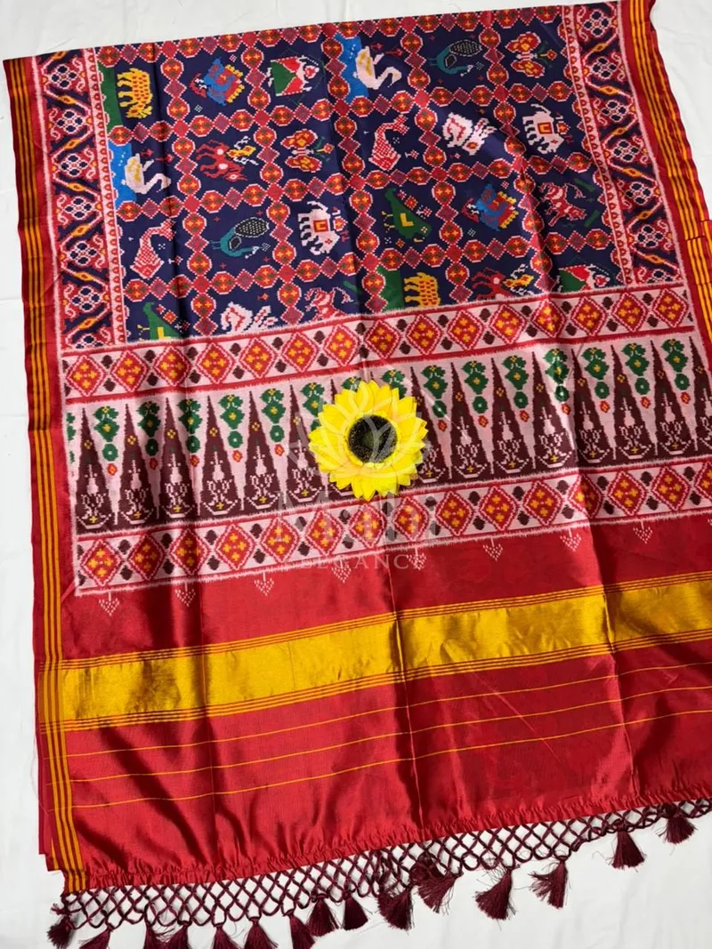Multi Patola Silk Saree, Elephant Motif & Geometric Print — Patola