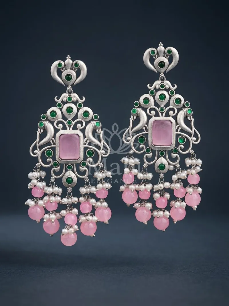 Twin Bird Stone Beaded Danglers — Brass Earring