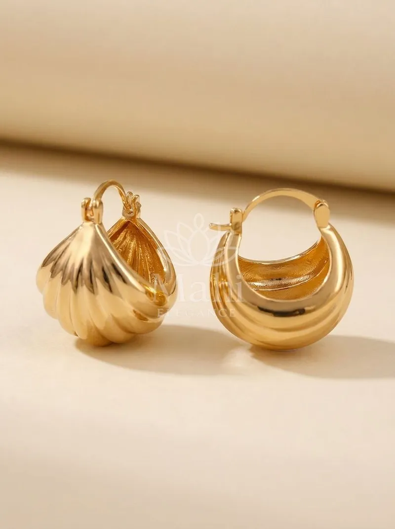 Ribbed Puffy Hoops — Copper Alloy Earring