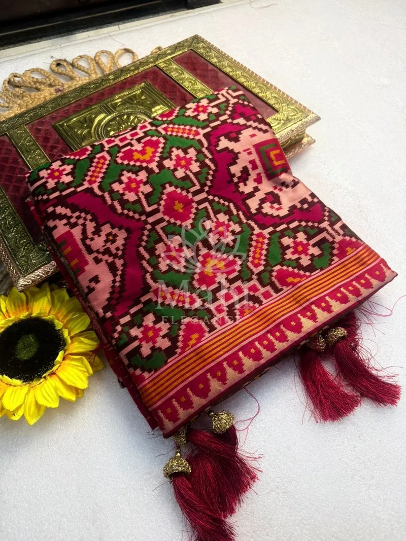 Rani Pink Banarasi Silk Saree, Jari Kasab & Patola Weave — Patola