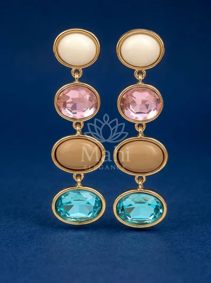 Four Tier Oval Stone Danglers — Copper Alloy Earring