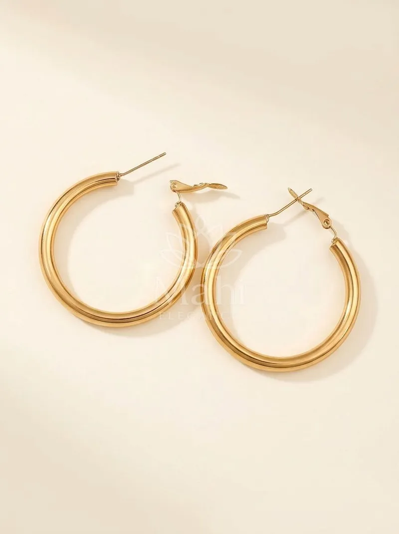 Bold Tubular Gold Hoops — Copper Alloy Earring