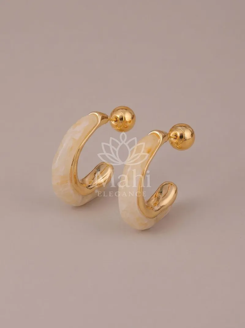 Marbled Curved Hoop Studs — Copper Alloy Earring