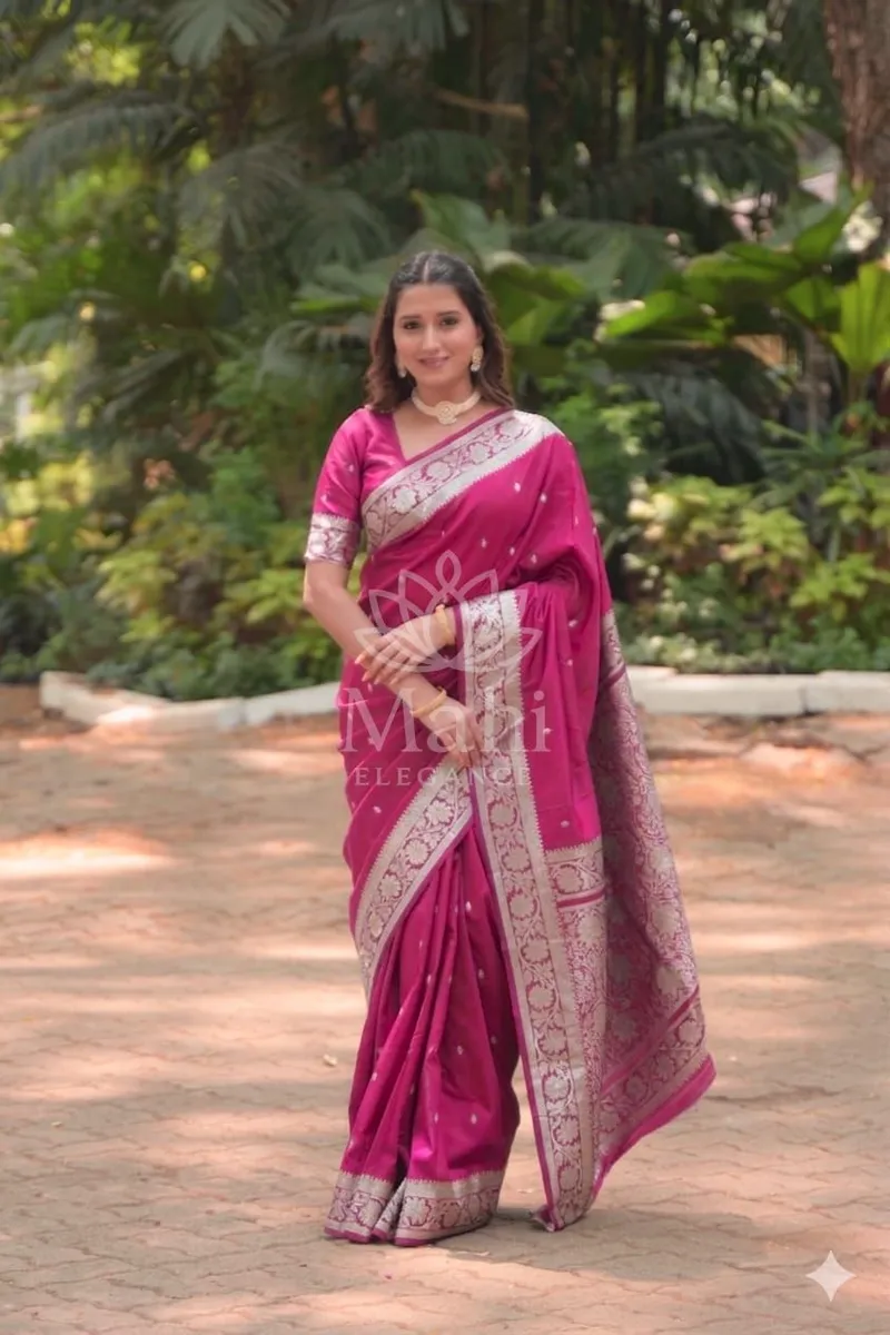 Nandini Rani Pink Banarasi Silk Saree, Zari Weave — Banarasi