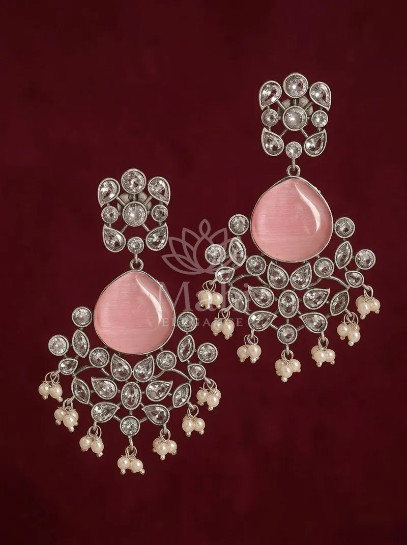 Oxidised Stone Pearl Danglers — Brass Earring