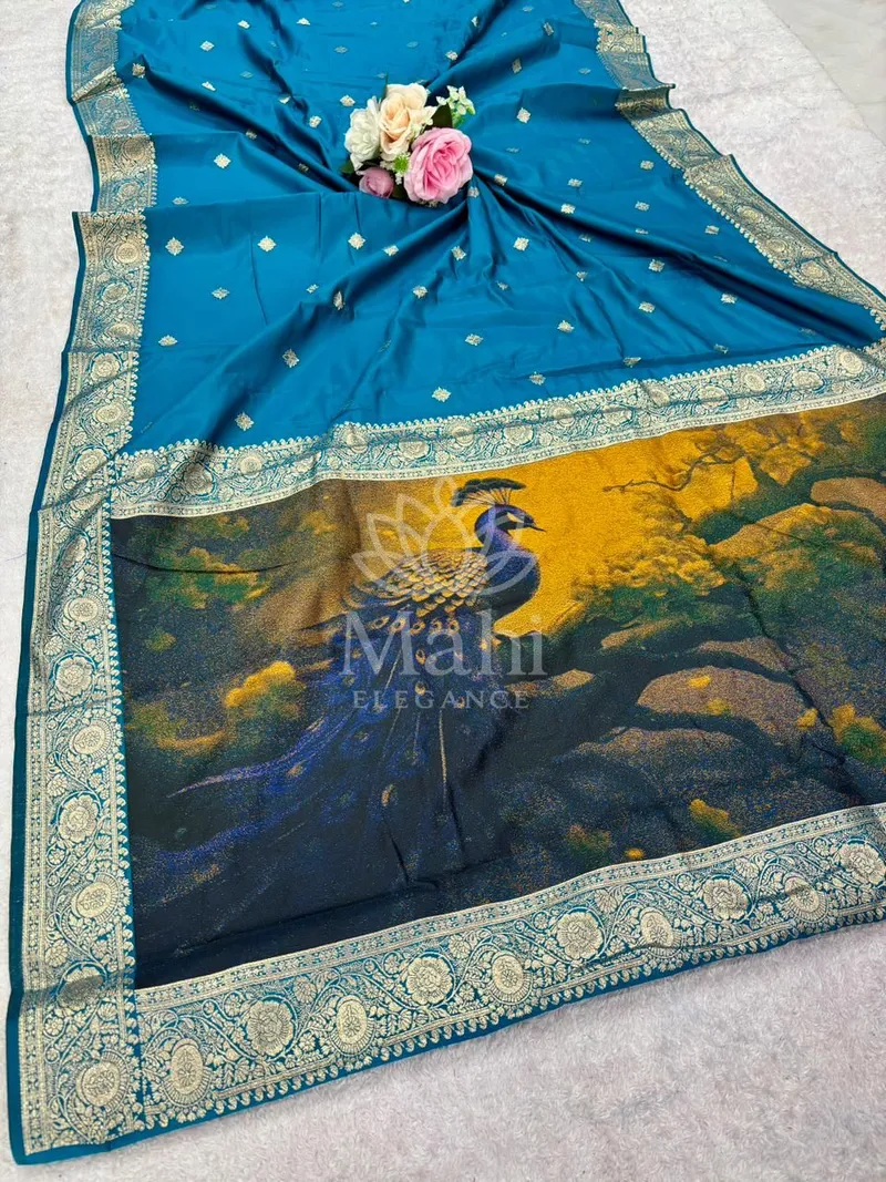 Firoji Banarasi Silk Saree, Resham Weave Pallu — Banarasi