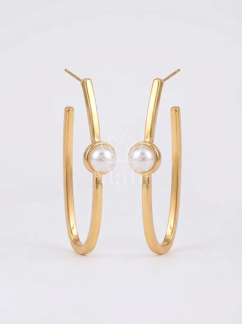 Pearl Accent Open Hoops — Copper Alloy Earring