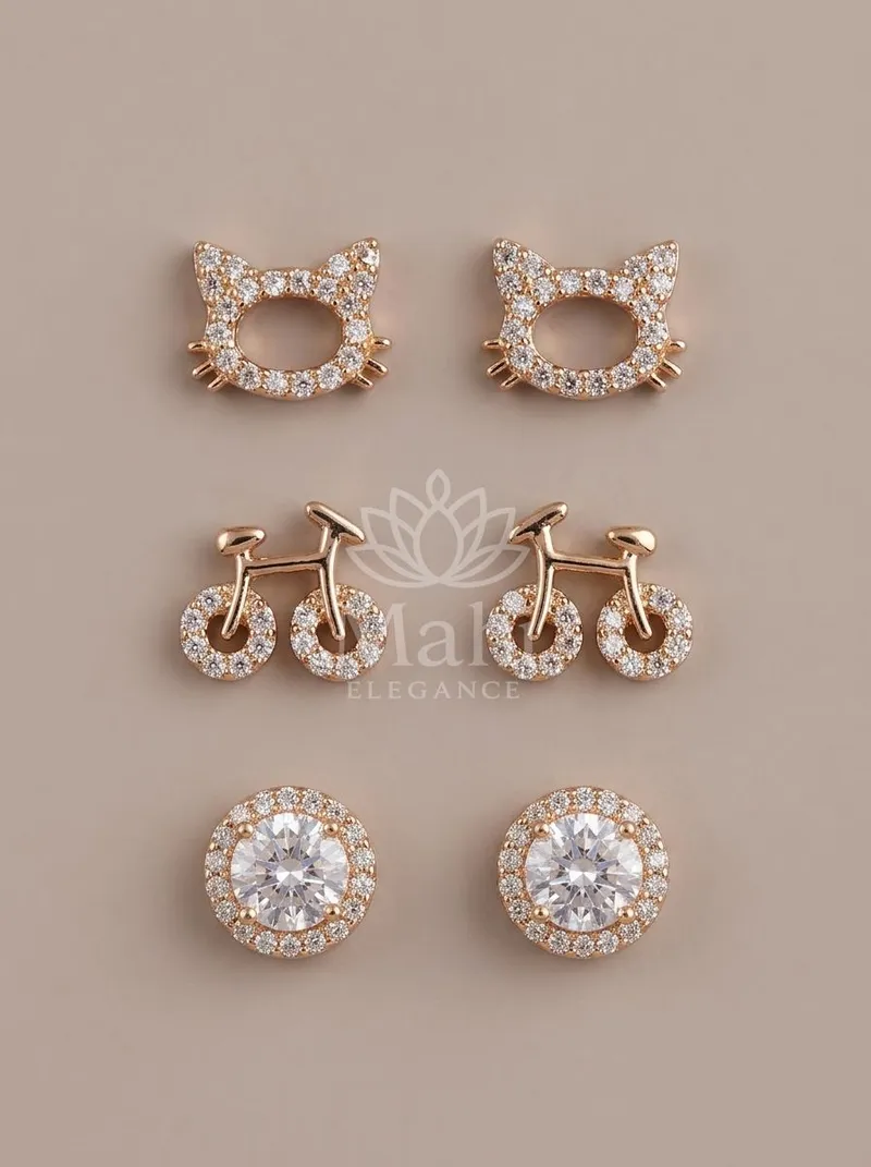 Cat Bicycle Halo Stud Set — Copper Alloy Earring