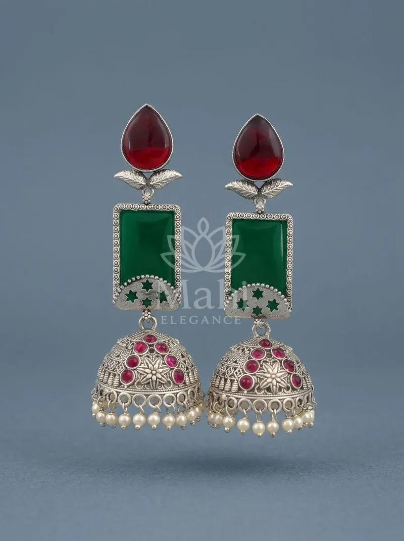 Stone Drop Jhumkas — Brass Earring