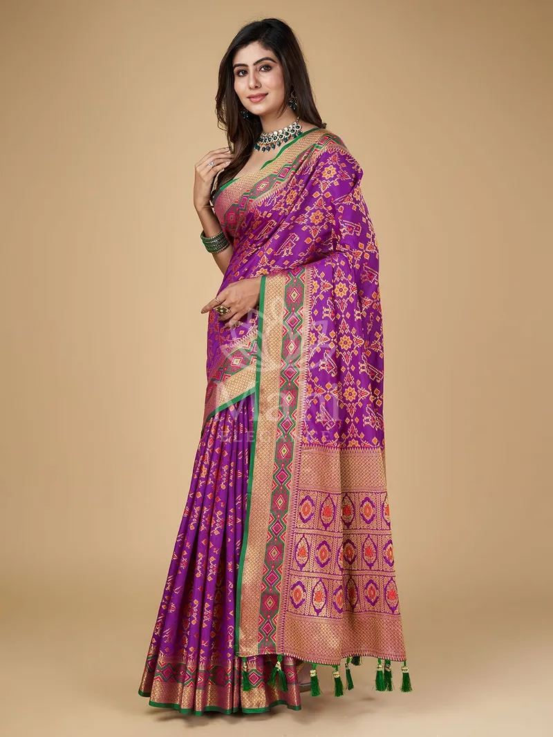 Purple Patola Silk Saree, Zari Weave — Patola