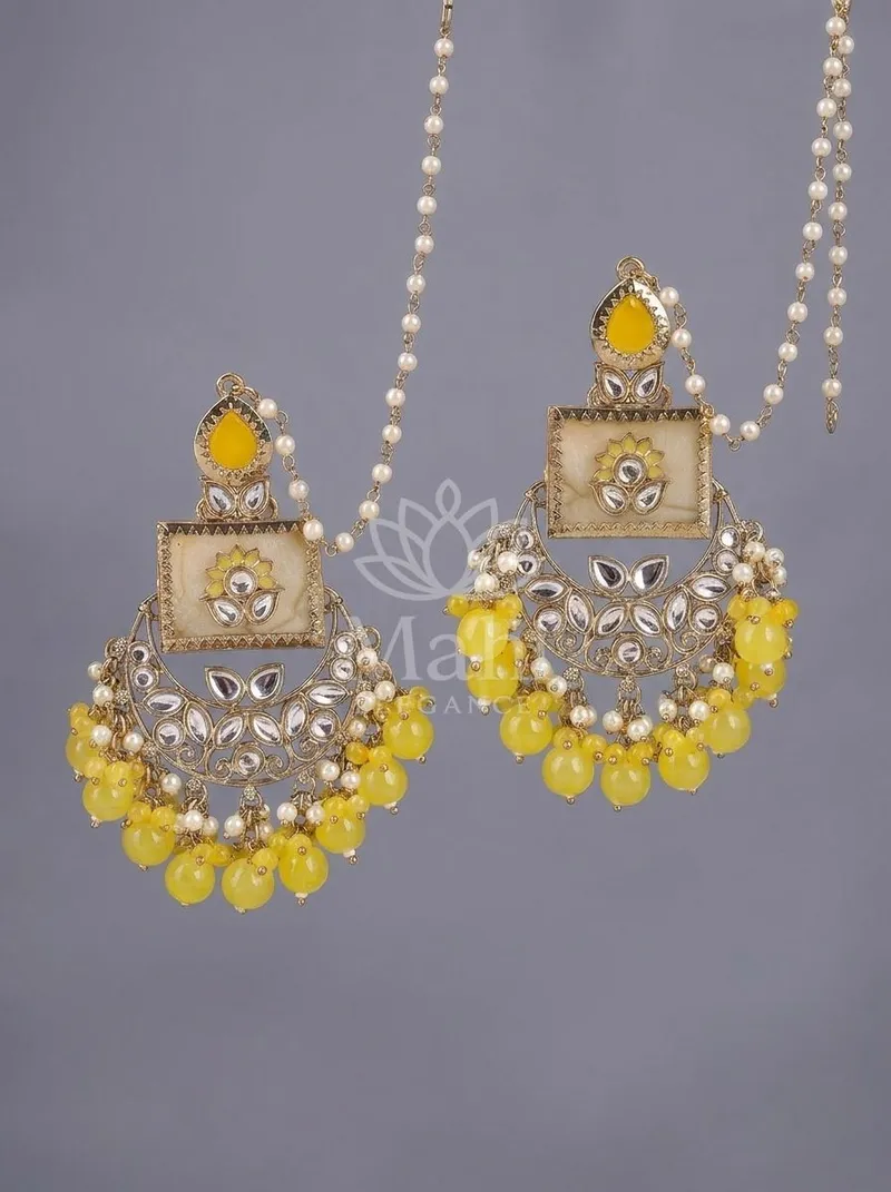 Kundan Chandbali Danglers With Earchain — Alloy Earring