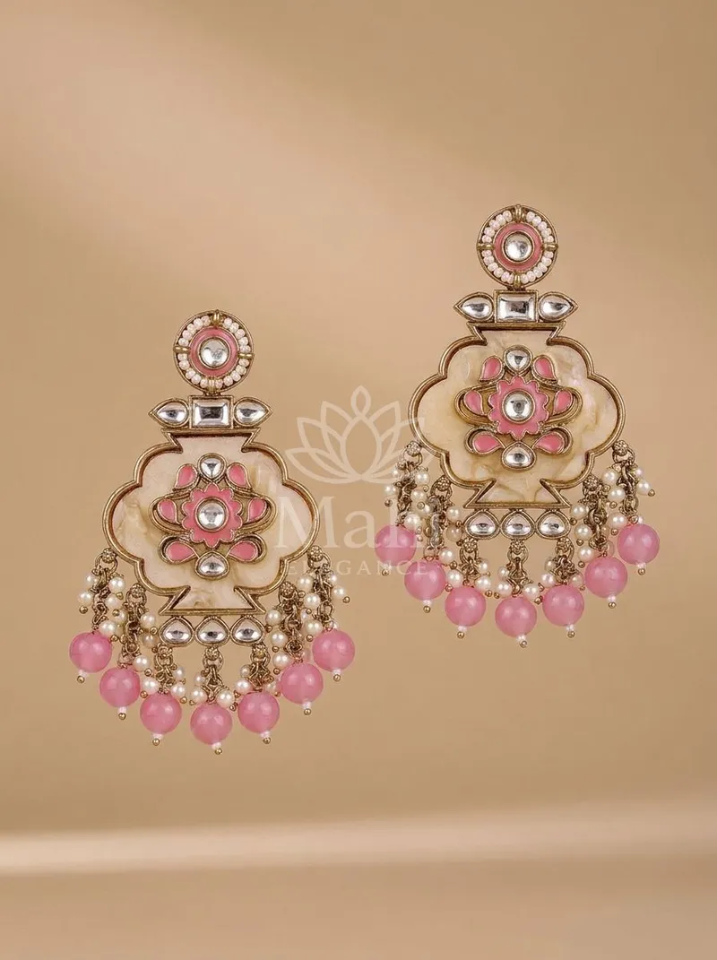 Floral Kundan Pearl Danglers — Alloy Earring