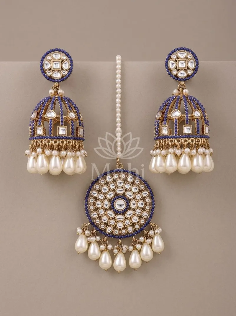 Kundan Dome Jhumkas With Mangtika — Alloy Earring