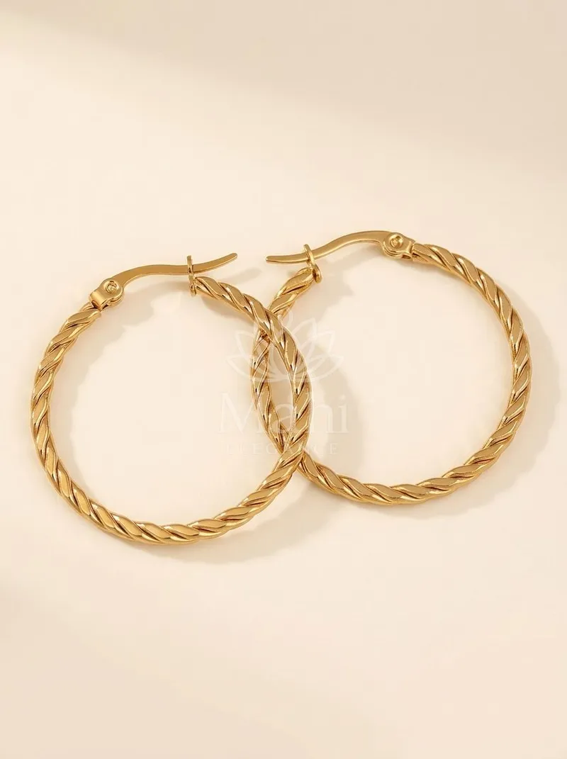 Diagonal Twist Gold Hoops — Copper Alloy Earring