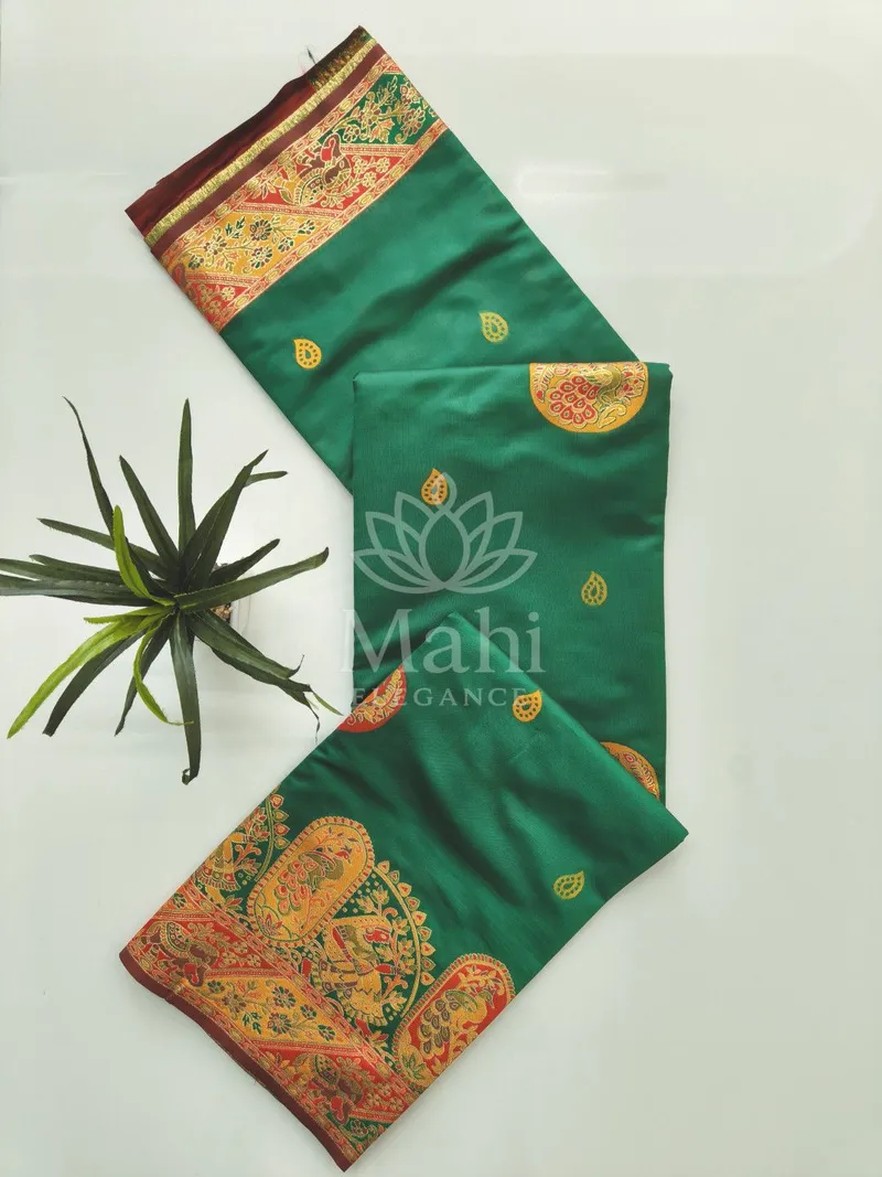 Mohini Green Pashmina Silk Saree, Meenakari Weave — Pashmina
