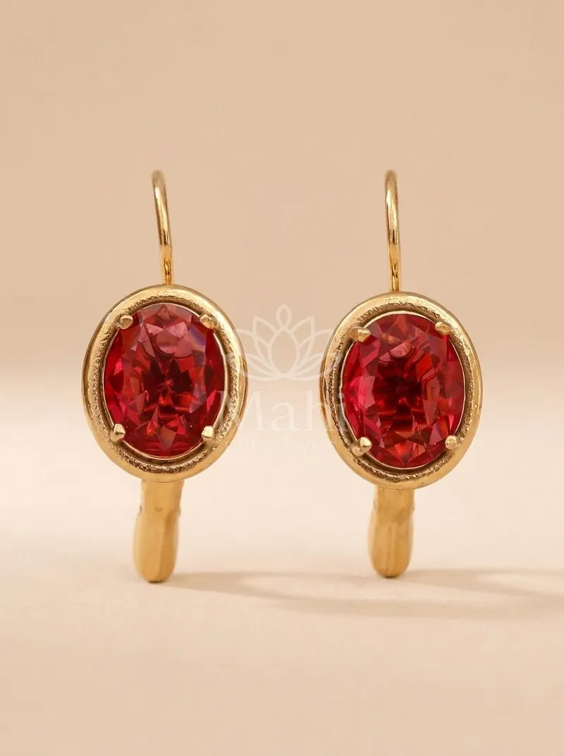 Oval Stone Drop Hoops — Copper Alloy Earring