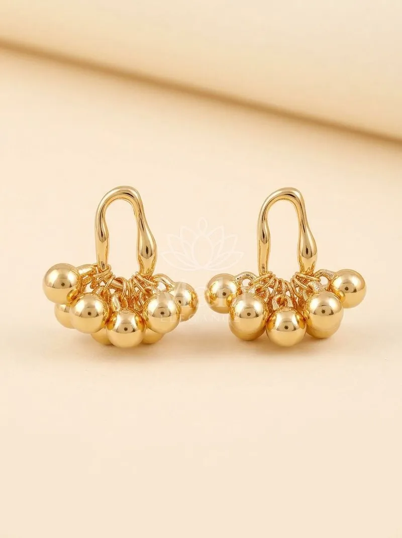 Golden Beaded Cluster Danglers — Copper Alloy Earring