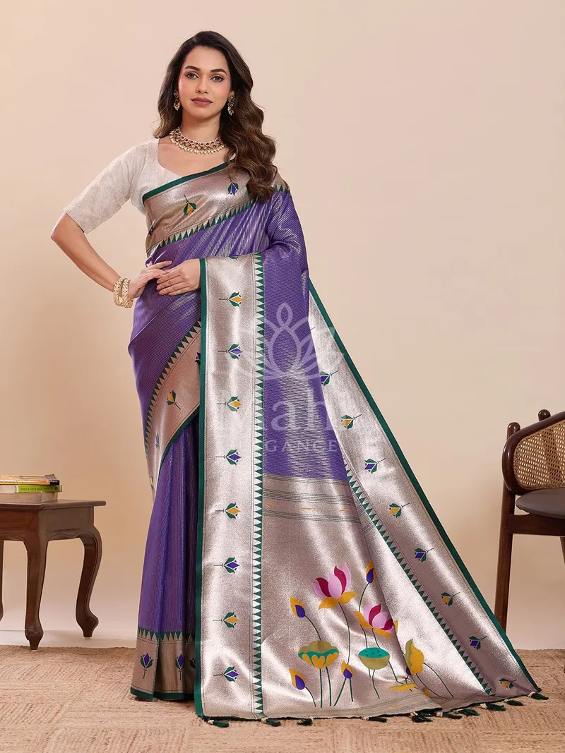 Anaya Purple Paithani Silk Saree, Zari Weave — Paithani