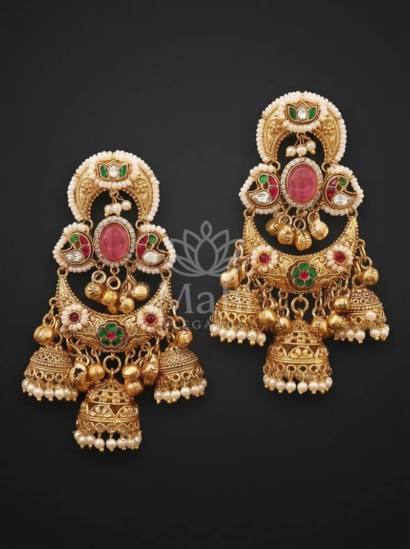 Triple-Tiered Pearl Jhumkas — Brass Earring